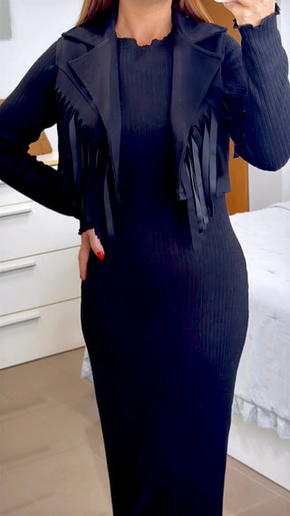 VESTIDO + CHALECO FLECOS