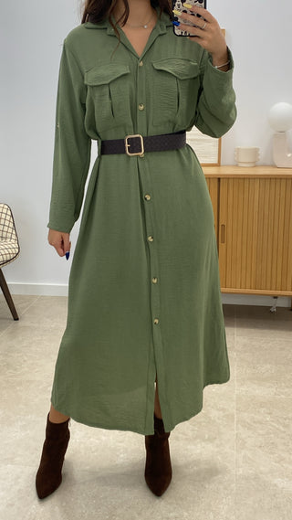 VESTIDO LARGO CAMISERO + CINTURÓN POLIPIEL