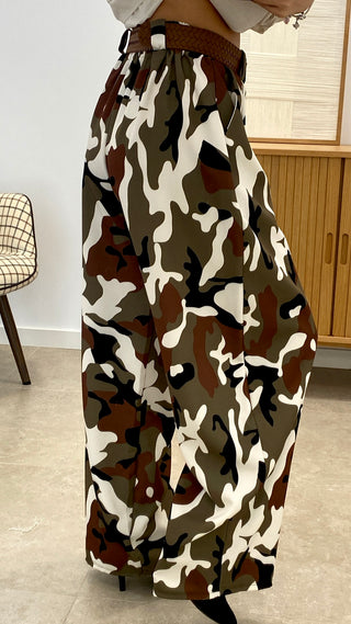PANTALÓN BARREL MILITAR TELA + CINTURÓN TRENZA POLIPIEL