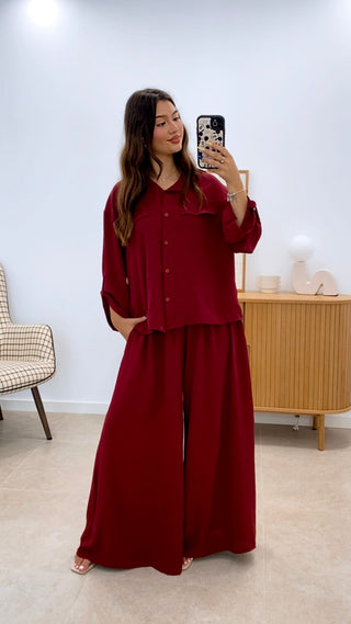 CONJUNTO CAMISA + PANTALÓN ANCHO LISO
