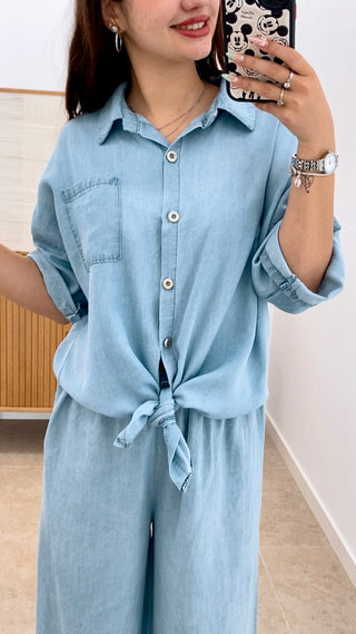 CONJUNTO DENIM PANTALÓN + CAMISA NUDO