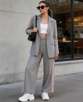 Americana Clásica con Botones Frontales y Pantalón Engomado Doble Línea Lateral para Looks Profesionales y Casuales