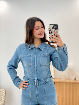 LONG SLEEVE DENIM JUMPSUIT
