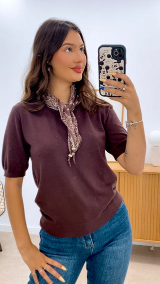 CAMISETA PUNTO MANGA CORTA + PAÑUELO ESTAMPADO