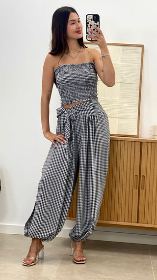 CONJUNTO VICHY BANDA + PANTALÓN ABIERTO