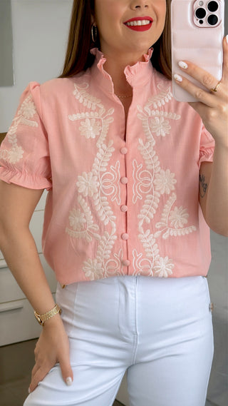 CAMISA MANGA CORTA BORDADA