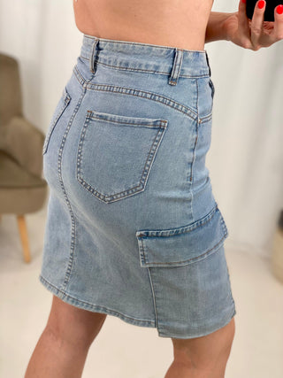 FALDA DENIM MIDI CARGO