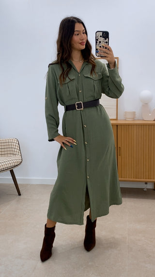 VESTIDO LARGO CAMISERO + CINTURÓN POLIPIEL