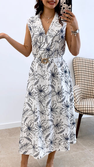 VESTIDO ESCOTE CRUZADO CON CINTURÓN ENGOMADO