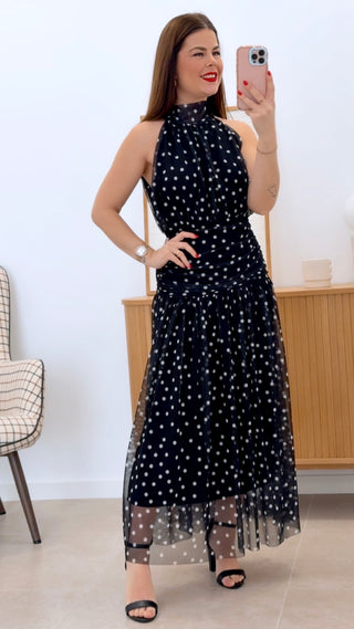 VESTIDO LUNARES CON CINTURA FRUNCIDA