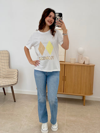 DIAMOND PATTERN FLOWERS T-SHIRT