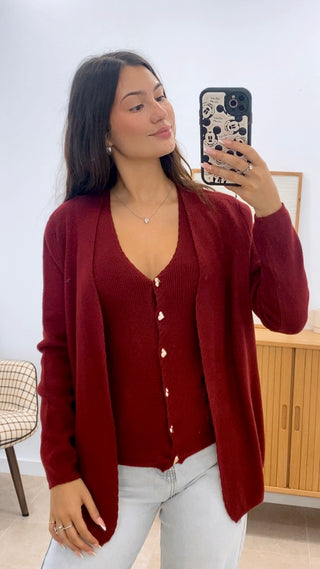 CONJUNTO CHALECO BOTONES CORAZÓN + REBECA PUNTO
