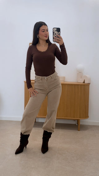 PANTALÓN BOMBACHO DENIM BEIGE