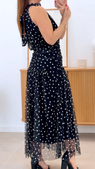 VESTIDO LUNARES CON CINTURA FRUNCIDA