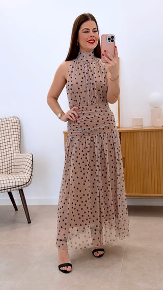 VESTIDO LUNARES CON CINTURA FRUNCIDA