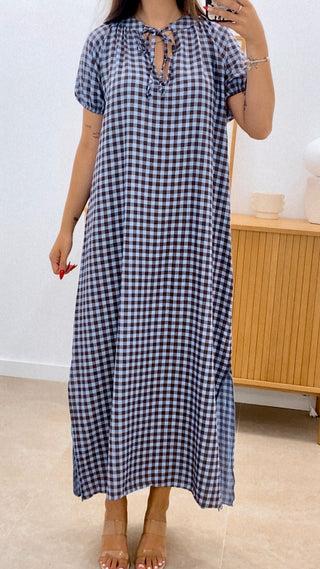 VESTIDO CUADROS MANGA ENGOMADA