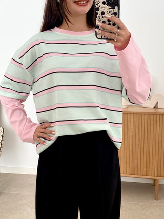 CAMISETA RAYAS MANGAS COMBINADAS