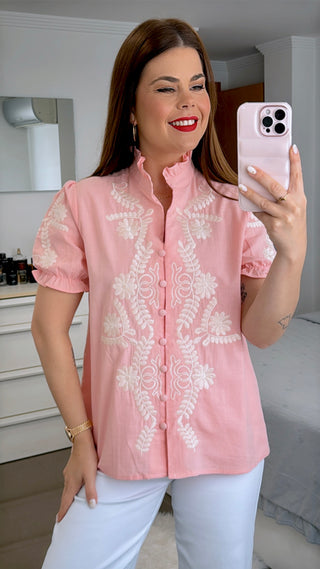 CAMISA MANGA CORTA BORDADA