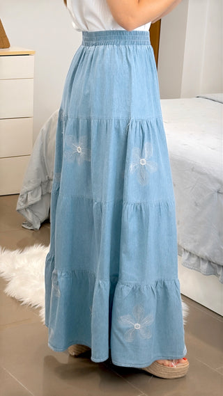 FALDA BORDADA DENIM