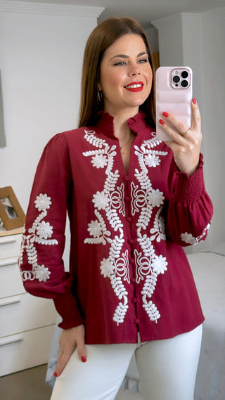 CAMISA BORDADA GRANATE