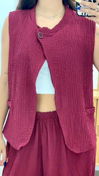 CONJUNTO CHALECO CRUZADO Y PANTALÓN BOMBACHO  CREPÉ