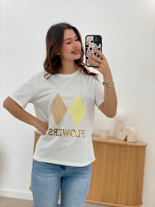 DIAMOND PATTERN FLOWERS T-SHIRT