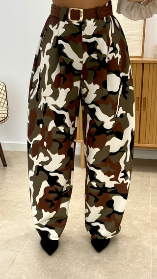PANTALÓN BARREL MILITAR TELA + CINTURÓN TRENZA POLIPIEL