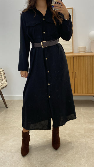 VESTIDO LARGO CAMISERO + CINTURÓN POLIPIEL
