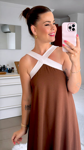 VESTIDO CRUZADO BICOLOR