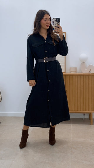 VESTIDO LARGO CAMISERO + CINTURÓN POLIPIEL