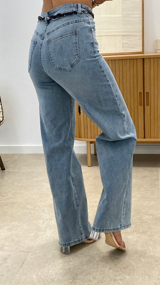 PANTALÓN DENIM + CINTURÓN BANDANA