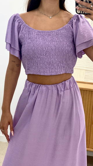 CONJUNTO TOP MANGA VOLANTES  Y FALDA LARGA