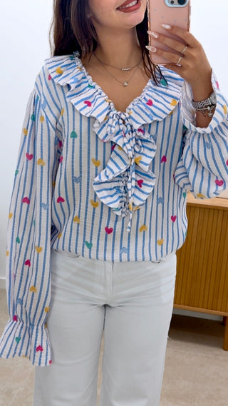 BLUSA RAYAS Y CORAZONES