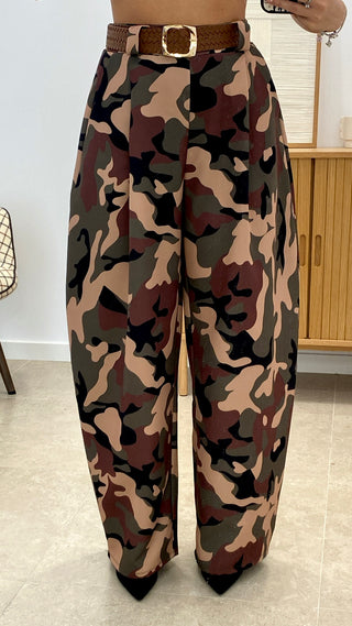 PANTALÓN BARREL MILITAR TELA + CINTURÓN TRENZA POLIPIEL