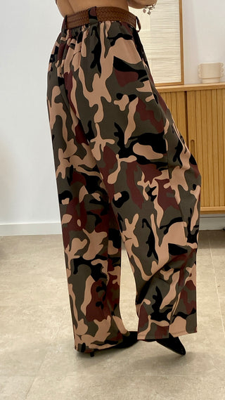 PANTALÓN BARREL MILITAR TELA + CINTURÓN TRENZA POLIPIEL