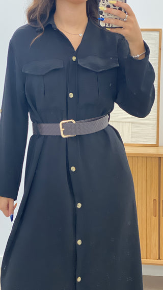 VESTIDO LARGO CAMISERO + CINTURÓN POLIPIEL