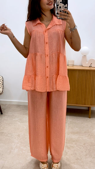 CONJUNTO CAMISA SIN MANGAS Y PANTALÓN UNICOLOR