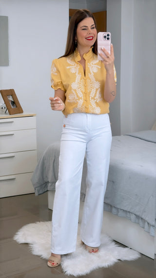 CAMISA MANGA CORTA BORDADA