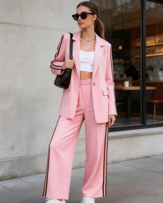 Americana Clásica con Botones Frontales y Pantalón Engomado Doble Línea Lateral para Looks Profesionales y Casuales