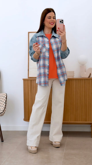 CAMISA COMBINADA MANGAS DENIM