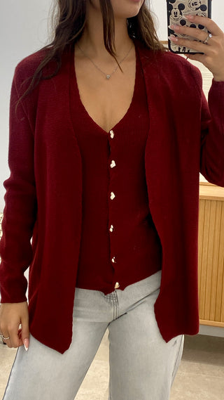 CONJUNTO CHALECO BOTONES CORAZÓN + REBECA PUNTO