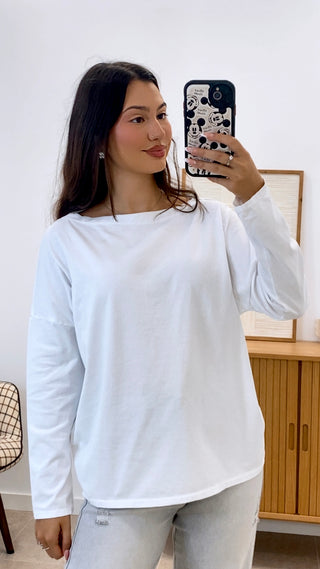 CAMISETA MANGA LARGA CUELLO ANCHO
