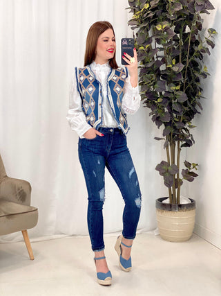 Compra online CHALECO DENIM BORDADO - Totamona