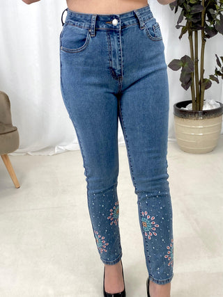 Compra online PANTALÓN DENIM FLOR DIBUJO - Totamona